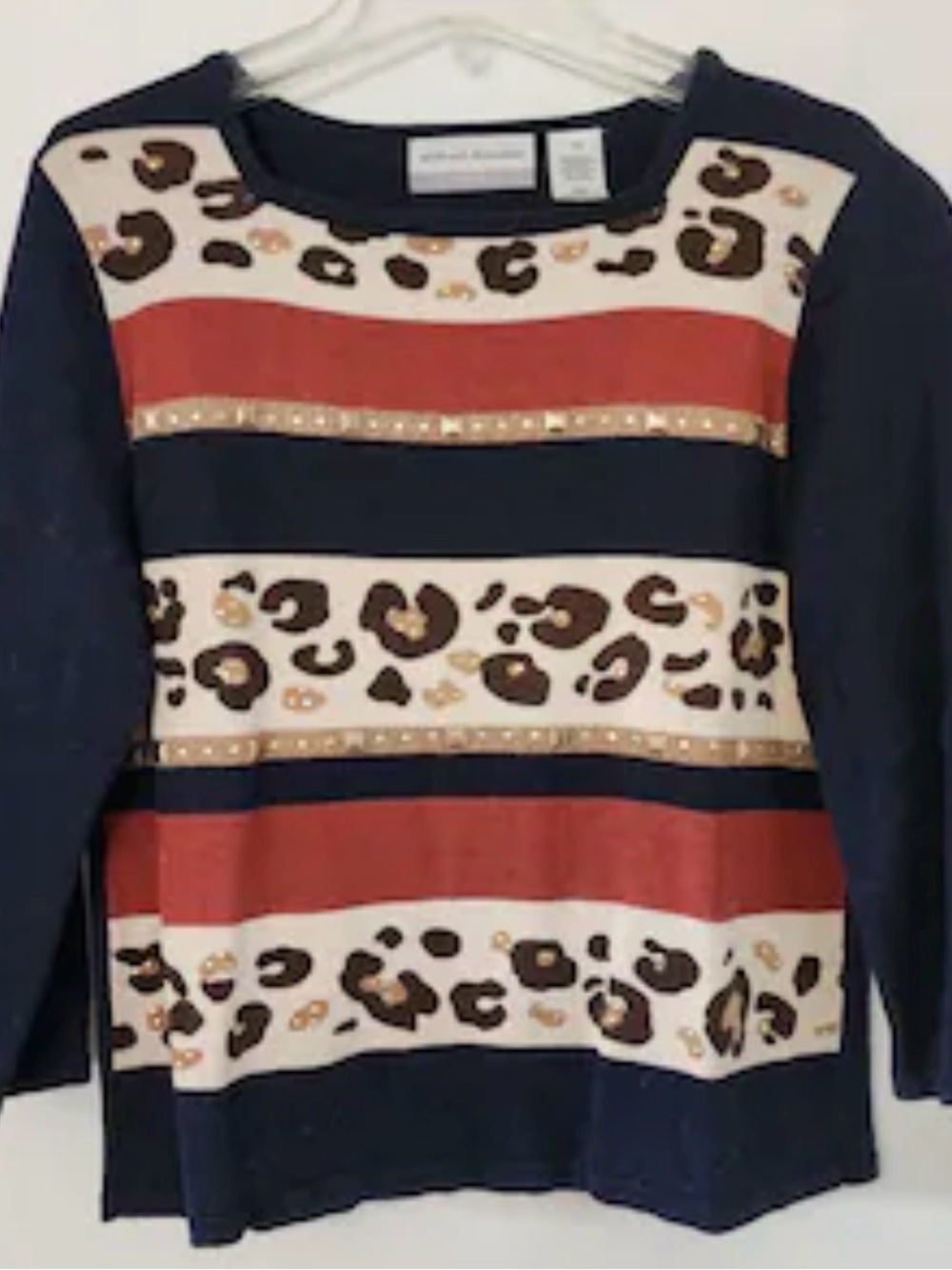 Alfred Dunner Navy Leopard Print Sweater Detail
